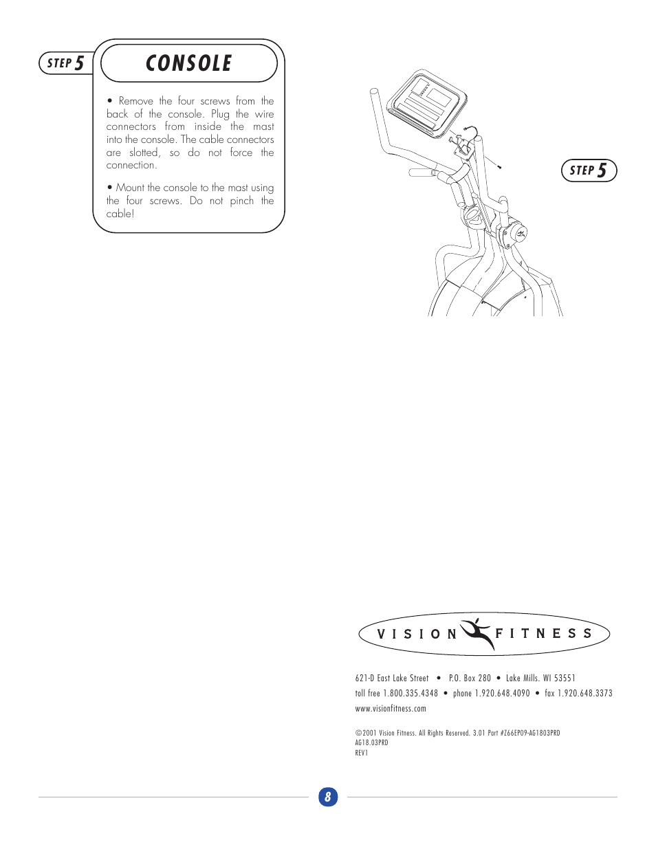 Console | Vision Fitness X6600HRT/DA User Manual | Page 8 / 8