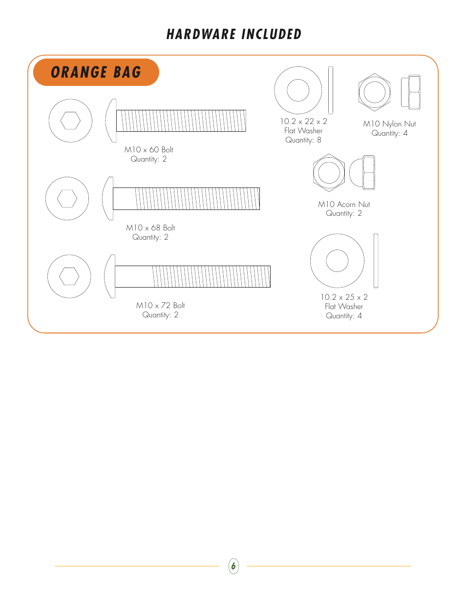 Orange bag, Hardware included | Vision Fitness ST780 User Manual | Page 6 / 20