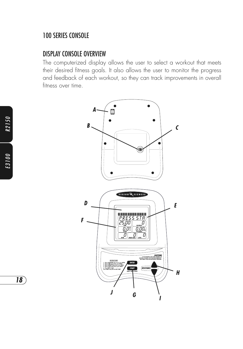 100 series console display console overview | Vision Fitness Fitness Bike User Manual | Page 22 / 48