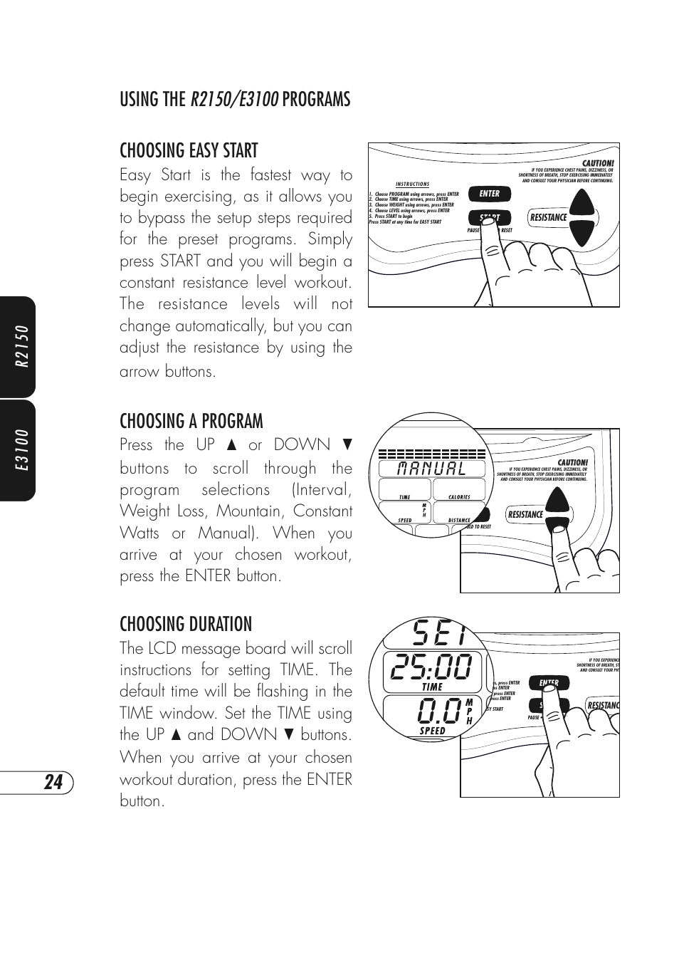 Choosing a program, Choosing duration, Manual | Vision Fitness Fitness Bike User Manual | Page 28 / 48