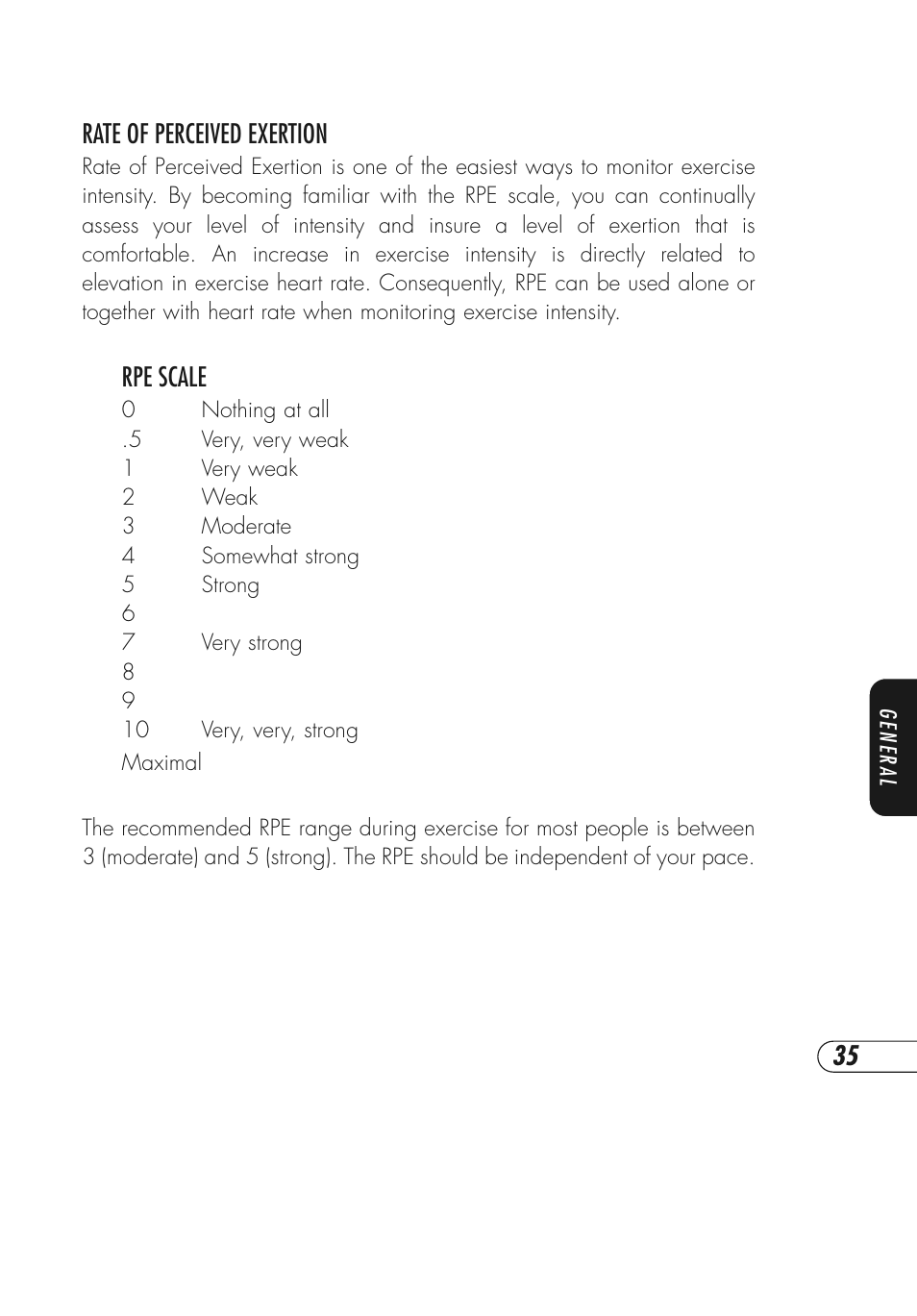 Rate of perceived exertion, Rpe scale | Vision Fitness Fitness Bike User Manual | Page 39 / 48