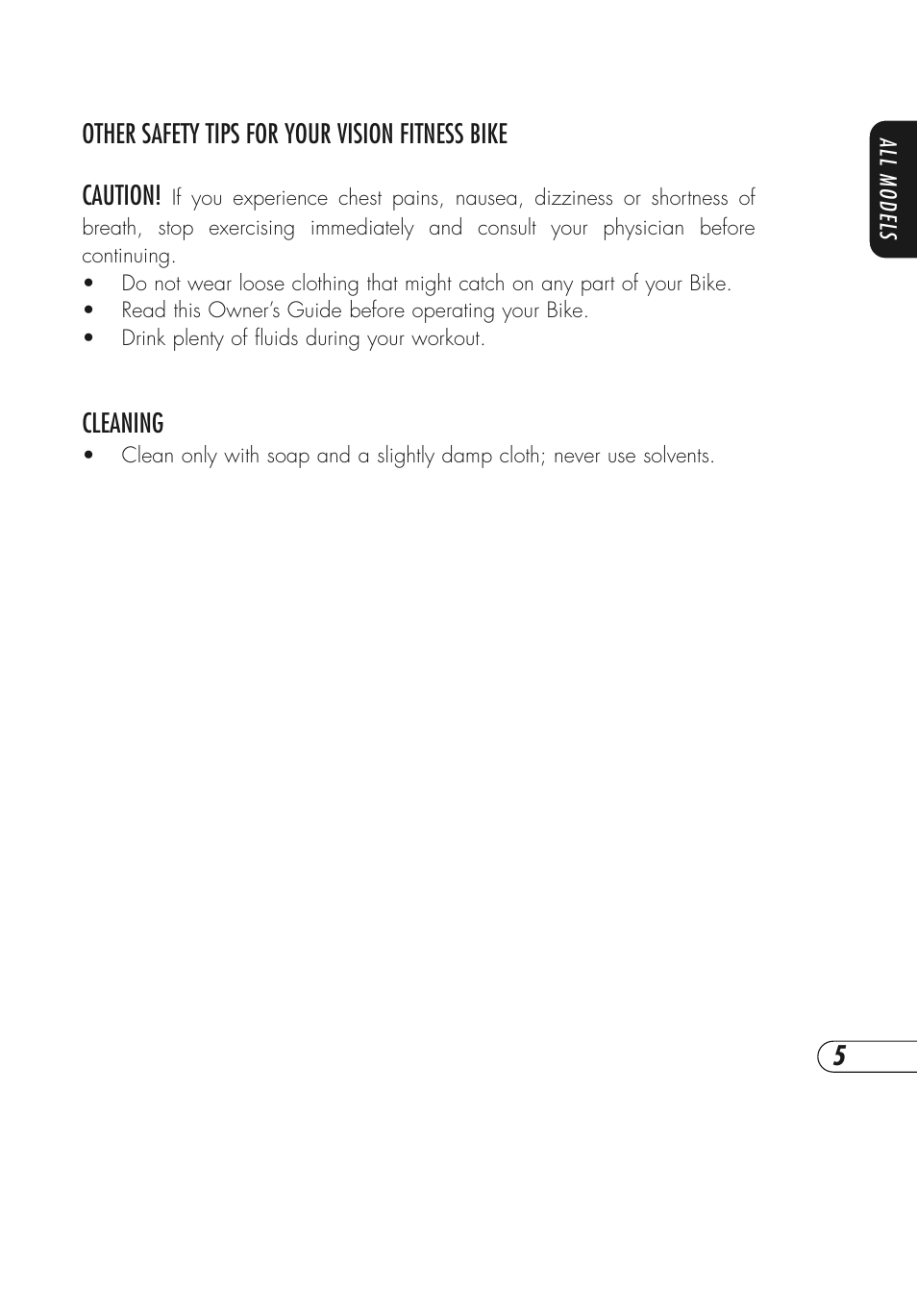 Cleaning | Vision Fitness Fitness Bike User Manual | Page 9 / 48