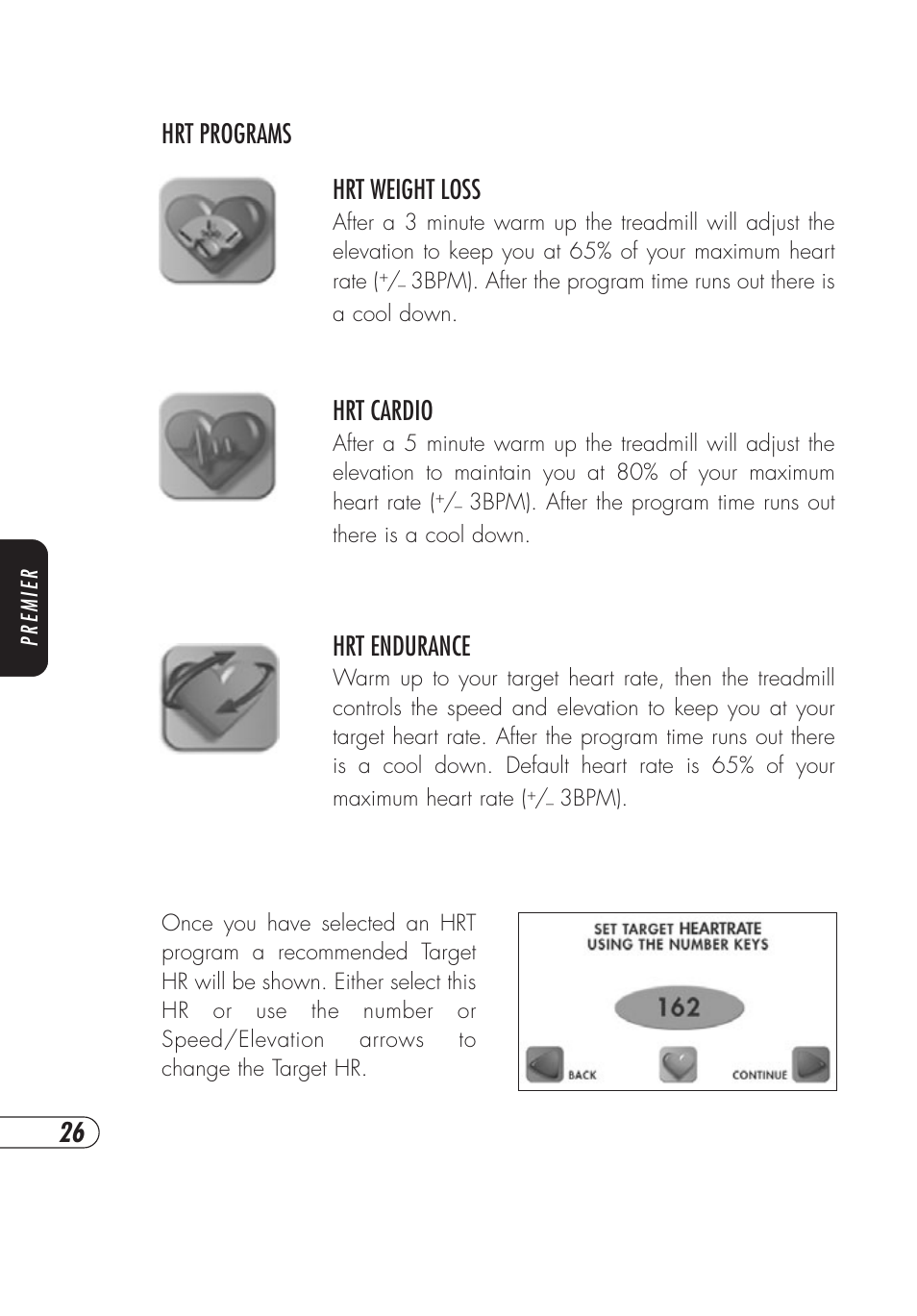 Hrt endurance, Hrt programs hrt weight loss, Hrt cardio | Vision Fitness TM357 User Manual | Page 30 / 60