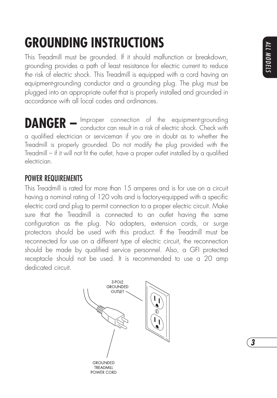 Grounding instructions, Danger | Vision Fitness TM357 User Manual | Page 7 / 60