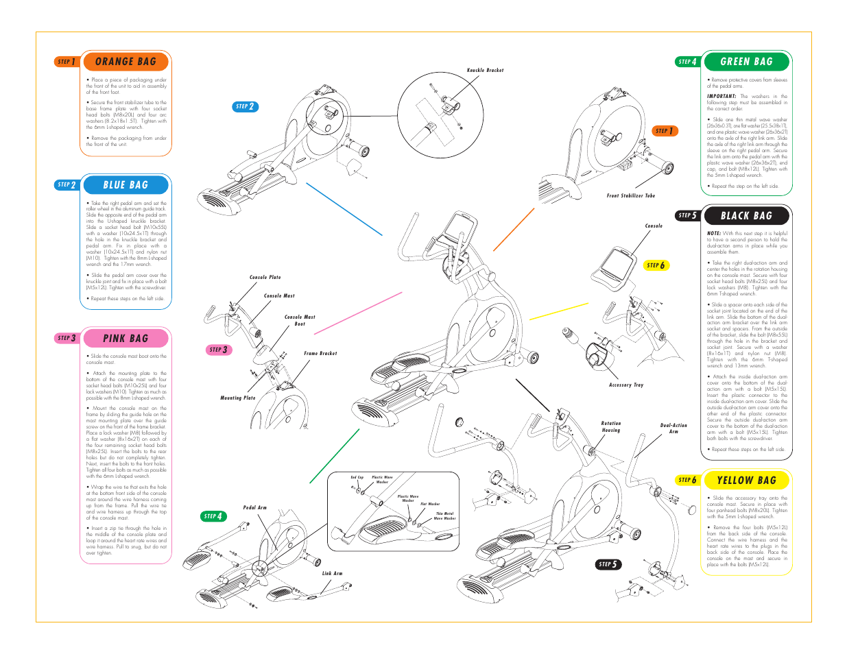 Green bag, Black bag, Yellow bag | Pink bag, Blue bag, Orange bag | Vision Fitness X6700HRT User Manual | Page 3 / 3