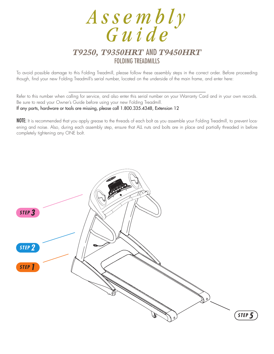 Vision Fitness Folding . T9350HRT User Manual | Page 2 / 8