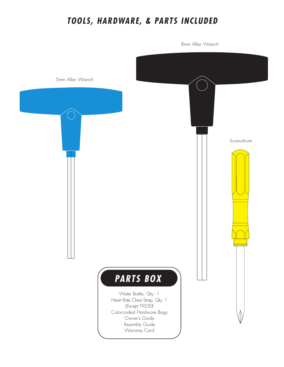 Parts box, Tools, hardware, & parts included | Vision Fitness Folding . T9350HRT User Manual | Page 3 / 8