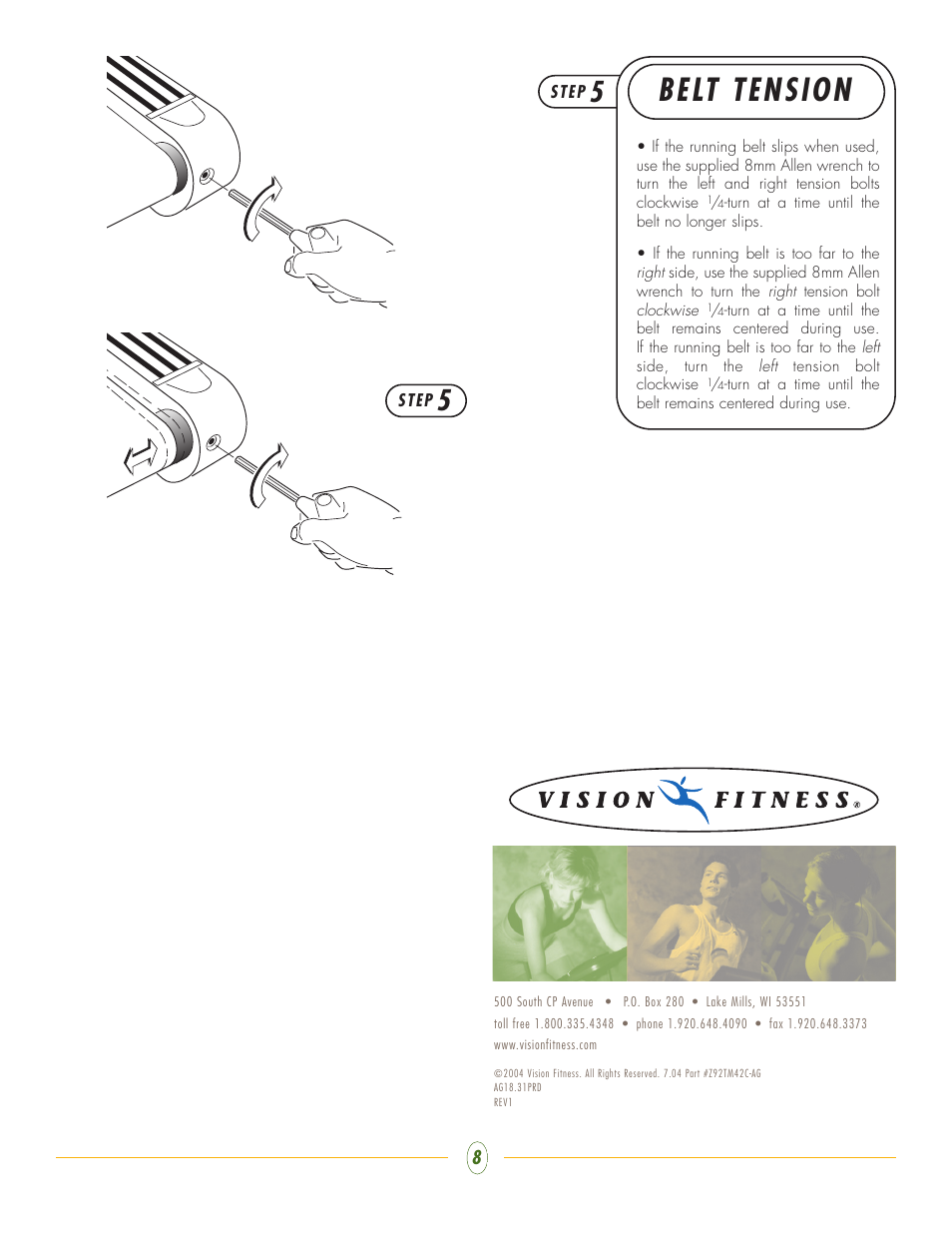 Belt tension | Vision Fitness Folding . T9350HRT User Manual | Page 8 / 8