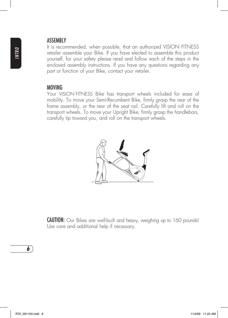 Assembly, Moving, Caution | Vision Fitness R70 User Manual | Page 10 / 48