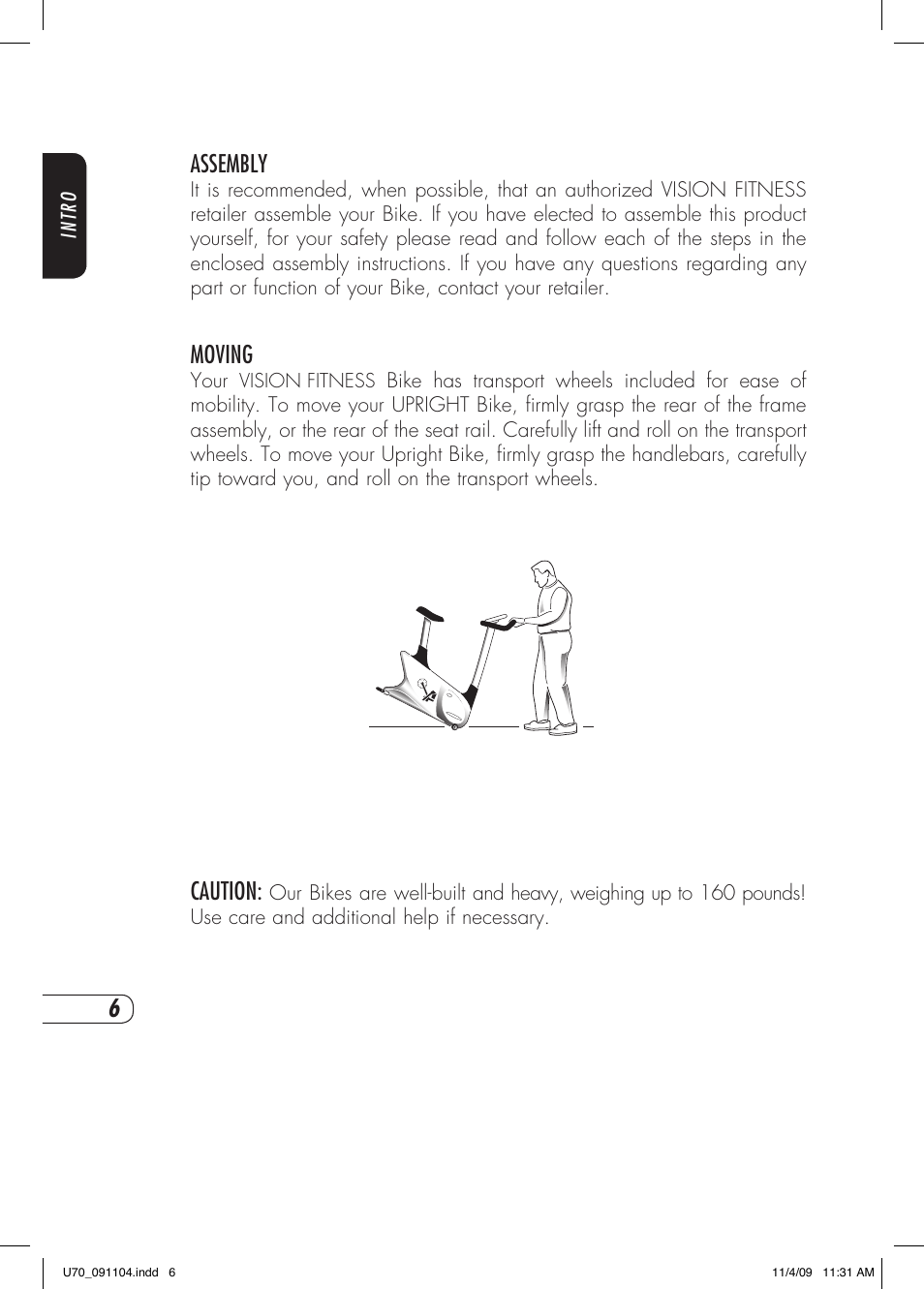 Assembly, Moving, Caution | Vision Fitness U70 User Manual | Page 10 / 44