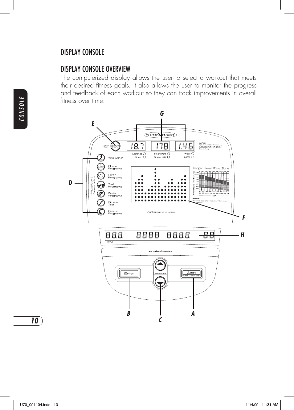 Display console display console overview | Vision Fitness U70 User Manual | Page 14 / 44