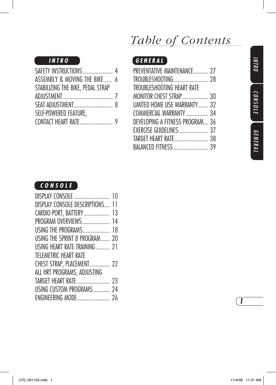 Vision Fitness U70 User Manual | Page 5 / 44