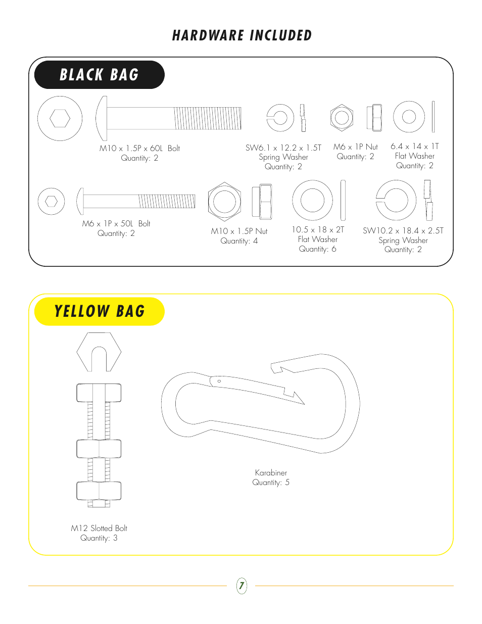 Black bag yellow bag, Hardware included | Vision Fitness ST200 User Manual | Page 7 / 20