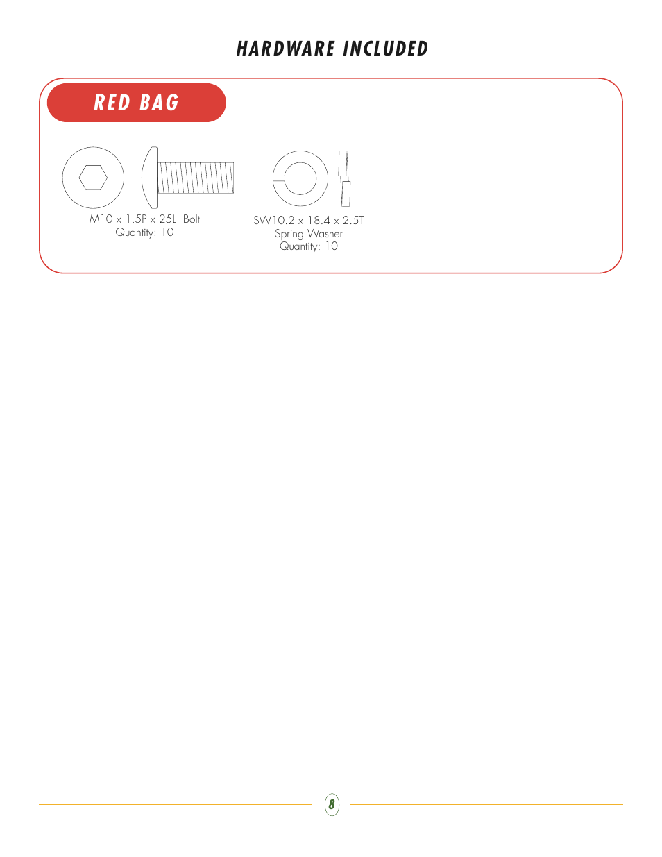 Red bag, Hardware included | Vision Fitness ST200 User Manual | Page 8 / 20