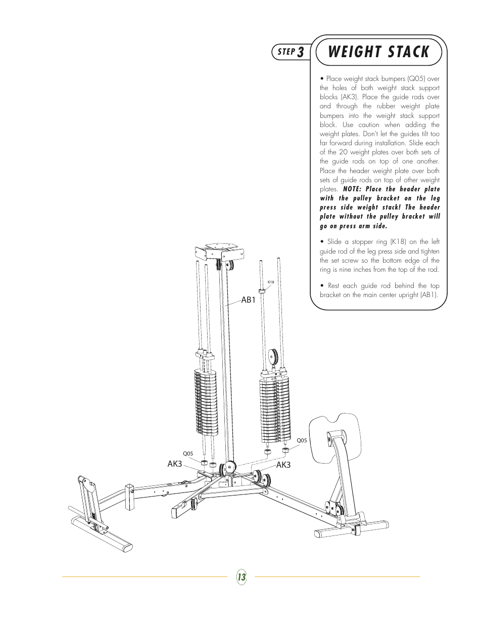 Weight stack | Vision Fitness Multi-Station Gym ST710 User Manual | Page 13 / 48