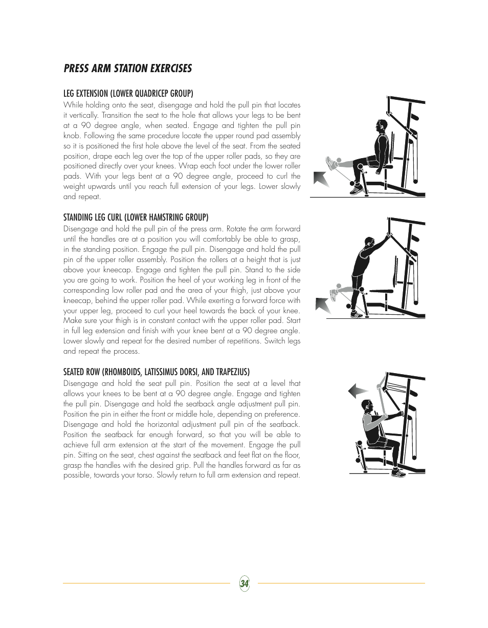 Press arm station exercises | Vision Fitness Multi-Station Gym ST710 User Manual | Page 34 / 48