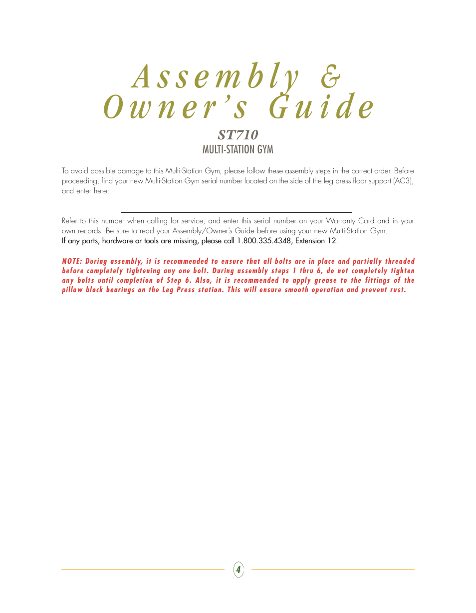 Vision Fitness Multi-Station Gym ST710 User Manual | Page 4 / 48