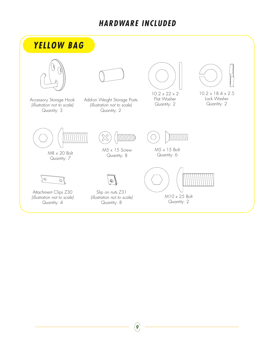 Yellow bag, Hardware included | Vision Fitness Multi-Station Gym ST710 User Manual | Page 9 / 48