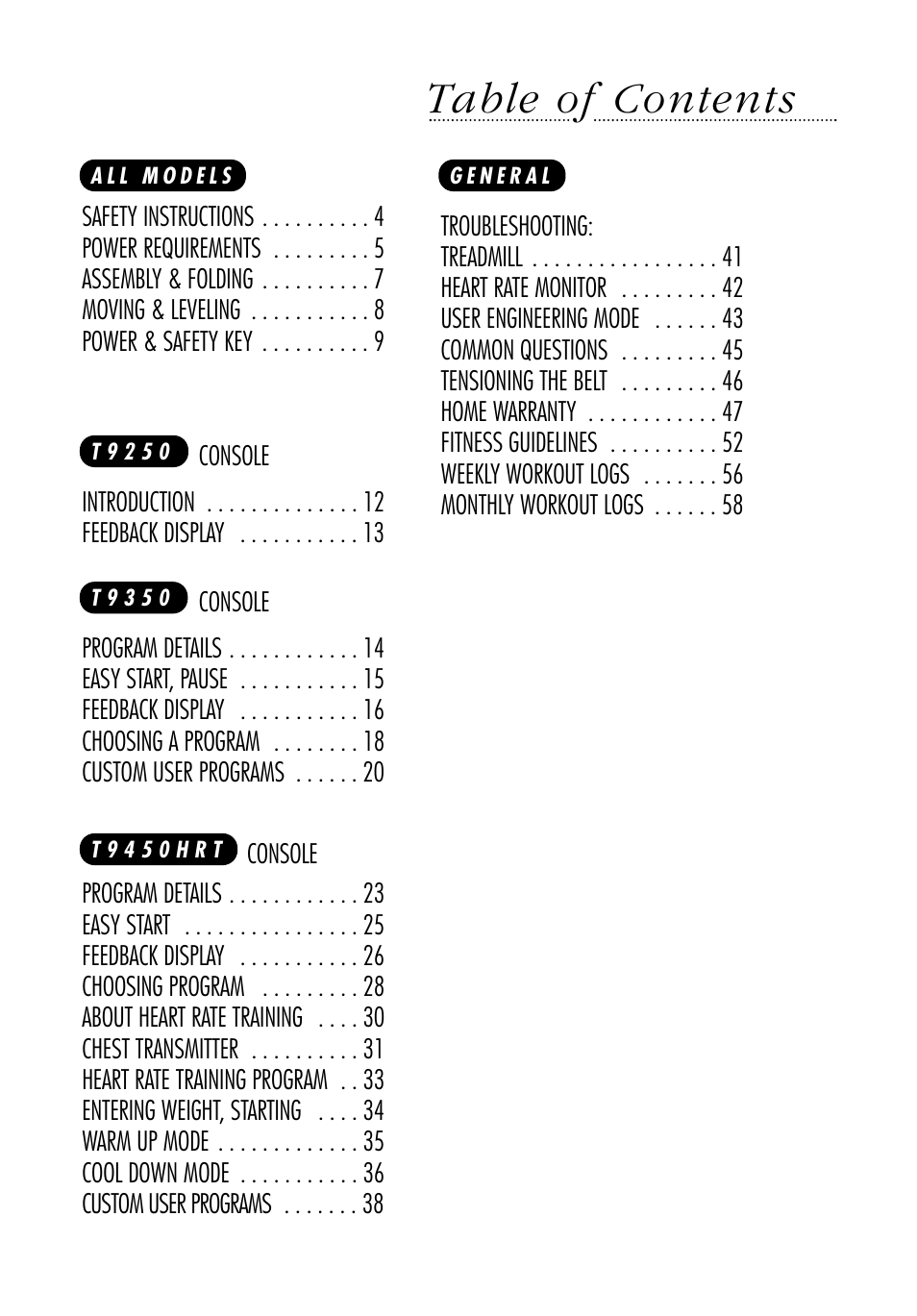 Vision Fitness T9450HRT User Manual | Page 5 / 68