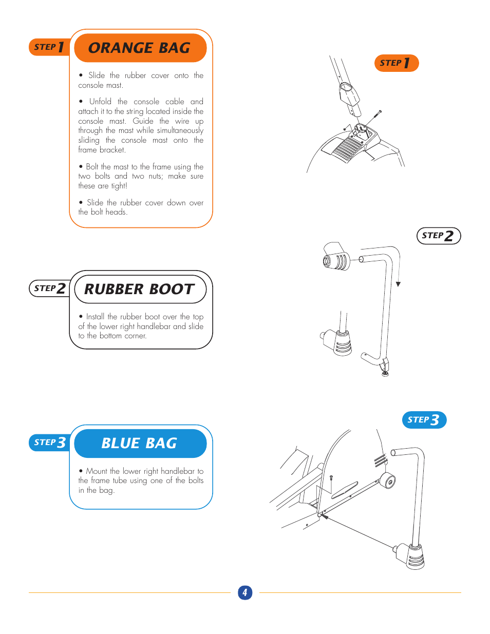 Orange bag 1, Rubber boot 2, Blue bag 3 | Vision Fitness X6600HR User Manual | Page 4 / 6