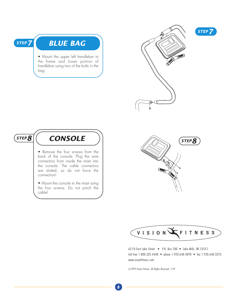 Blue bag 7, Console 8 | Vision Fitness X6600HR User Manual | Page 6 / 6