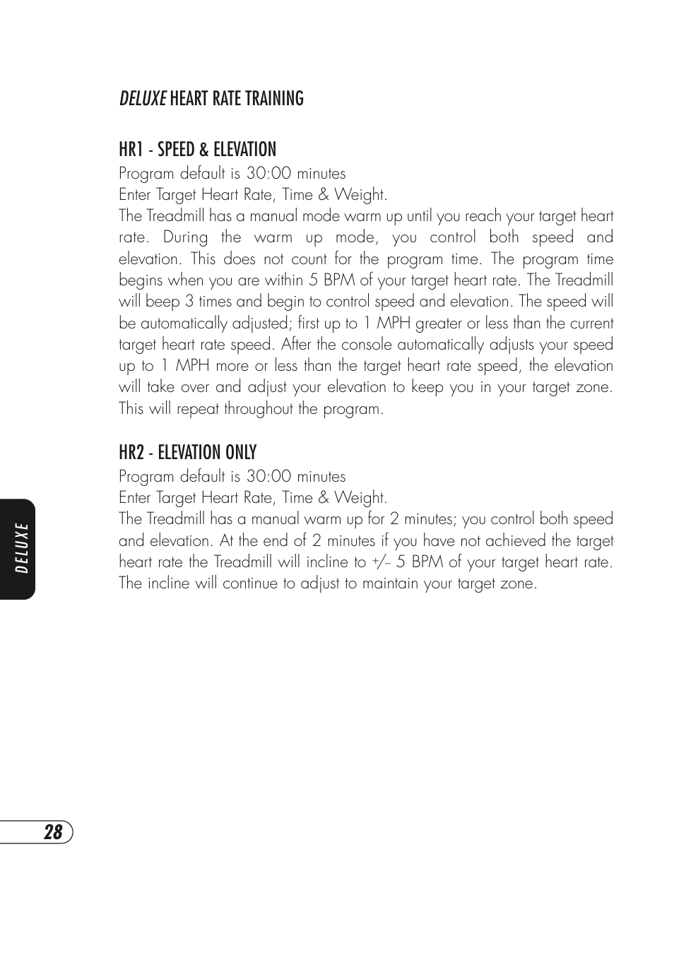Deluxe heart rate training hr1 - speed & elevation, Hr2 - elevation only | Vision Fitness Simple and Deluxe User Manual | Page 32 / 68