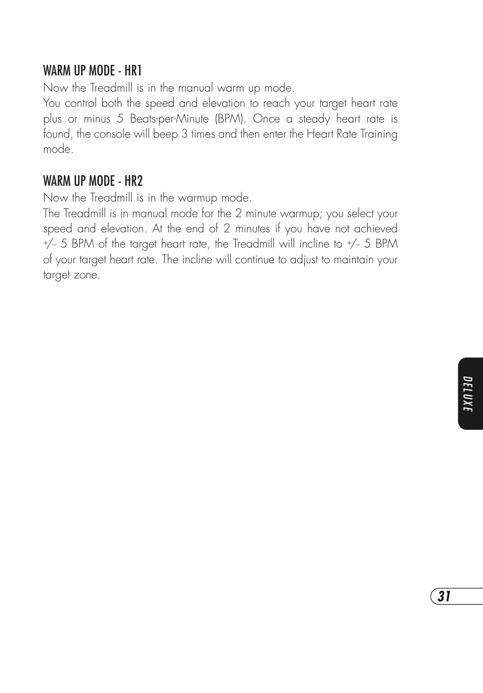 Warm up mode - hr1, Warm up mode - hr2 | Vision Fitness Simple and Deluxe User Manual | Page 35 / 68