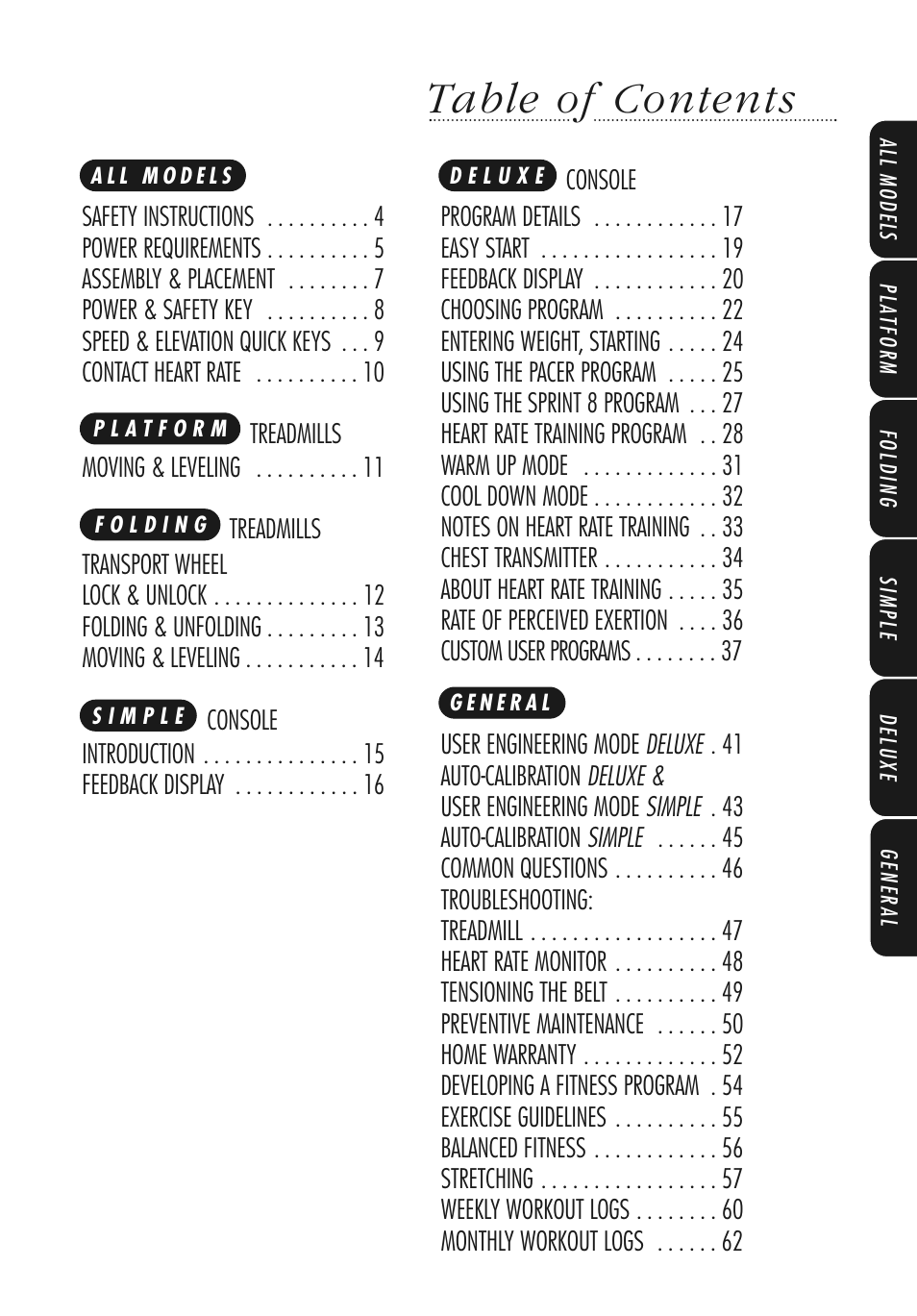 Vision Fitness Simple and Deluxe User Manual | Page 5 / 68