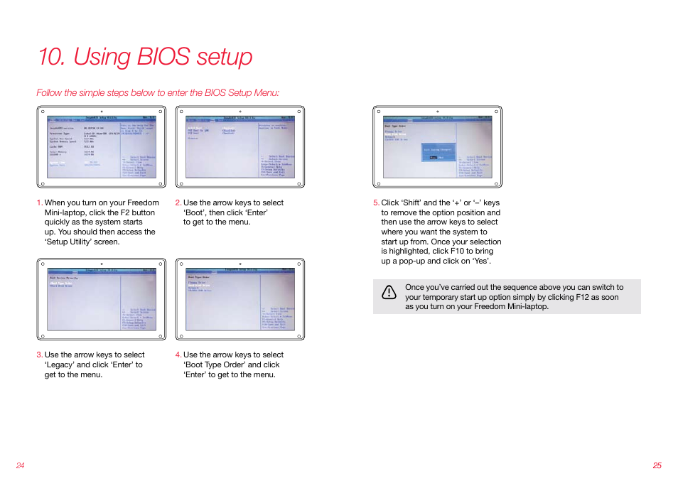 Using bios setup | Virgin Mobile FREEDOM MINI-LAPTOP VMFNM0609 User Manual | Page 13 / 18