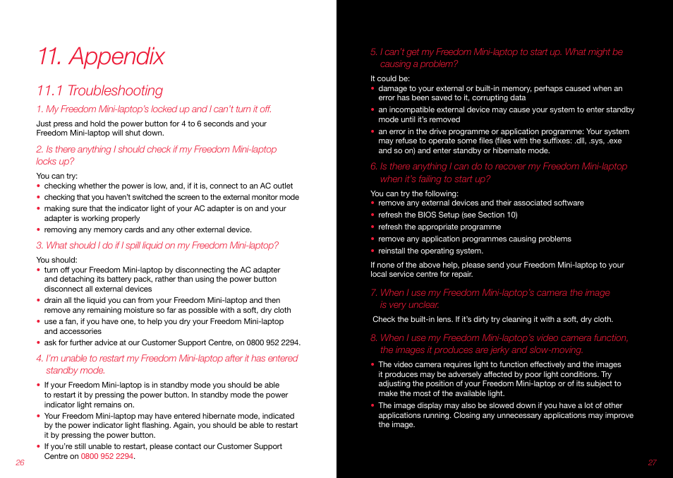 Appendix, 1 troubleshooting | Virgin Mobile FREEDOM MINI-LAPTOP VMFNM0609 User Manual | Page 14 / 18