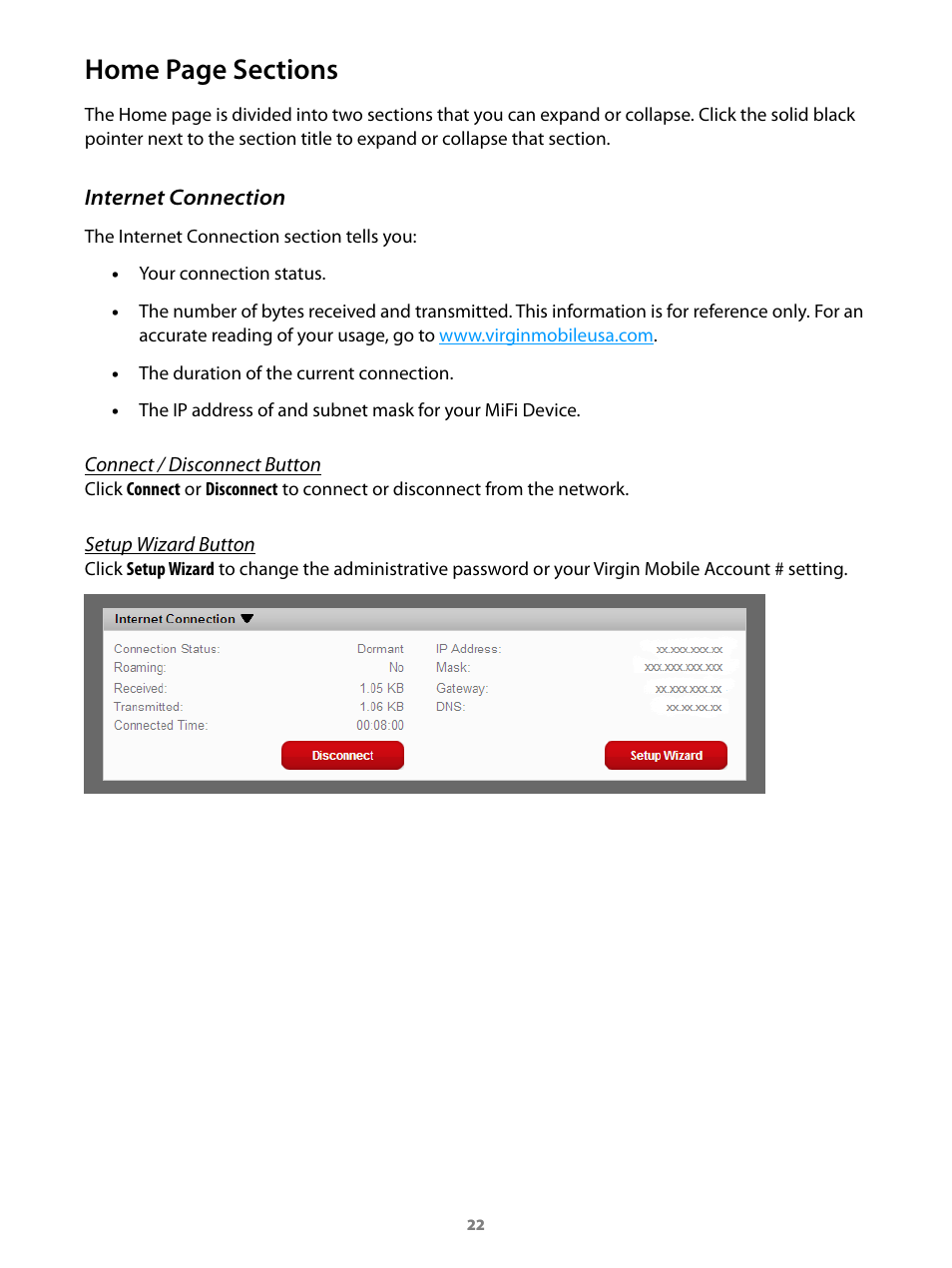 Internet connection | Virgin Mobile MIFI 2200 User Manual | Page 23 / 78
