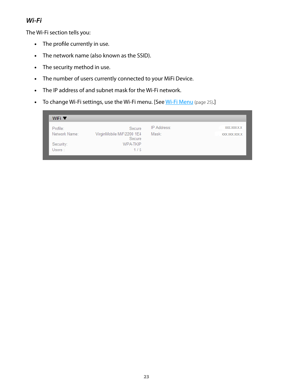 Wi-fi | Virgin Mobile MIFI 2200 User Manual | Page 24 / 78