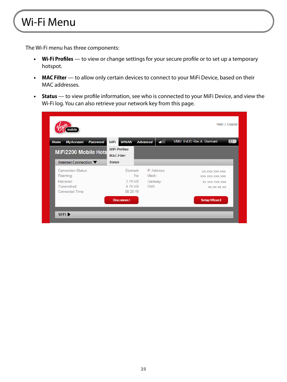Wi-fi menu | Virgin Mobile MIFI 2200 User Manual | Page 26 / 78