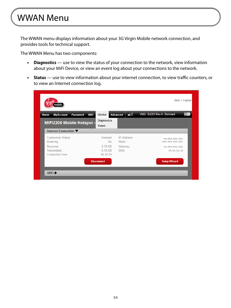 Wwan menu | Virgin Mobile MIFI 2200 User Manual | Page 35 / 78