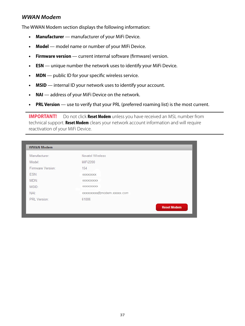 Wwan modem | Virgin Mobile MIFI 2200 User Manual | Page 38 / 78