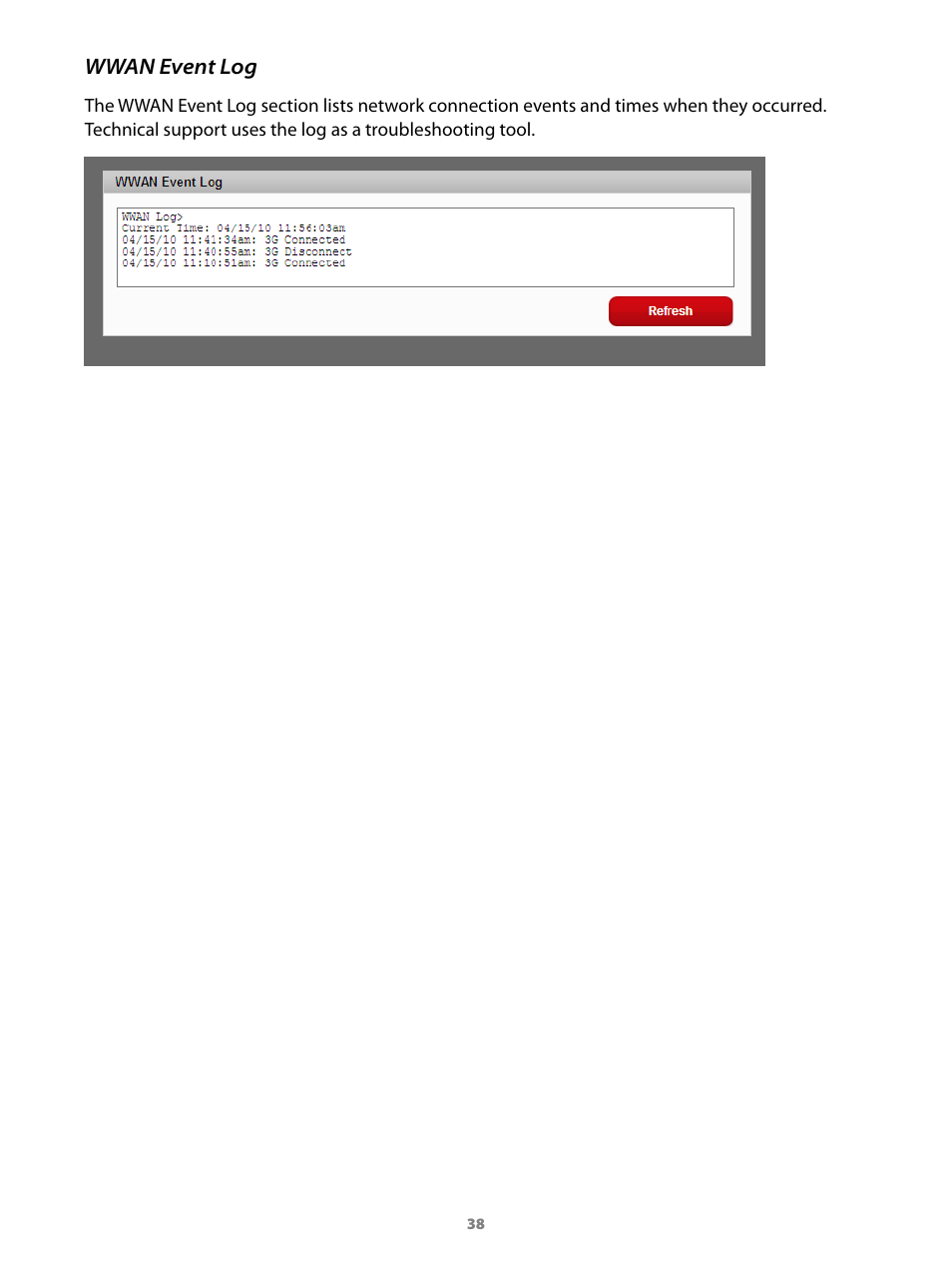 Wwan event log | Virgin Mobile MIFI 2200 User Manual | Page 39 / 78