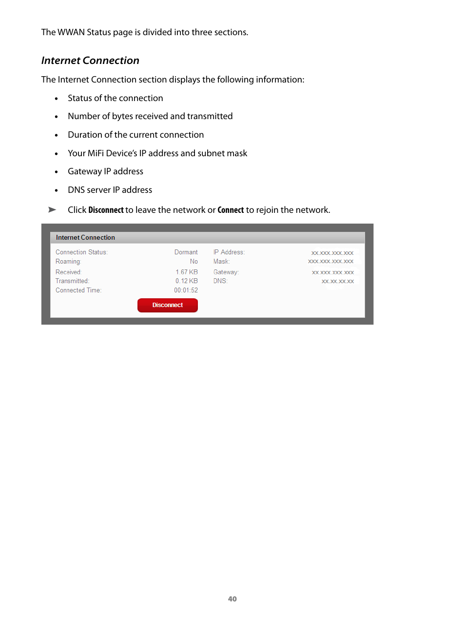 Internet connection | Virgin Mobile MIFI 2200 User Manual | Page 41 / 78
