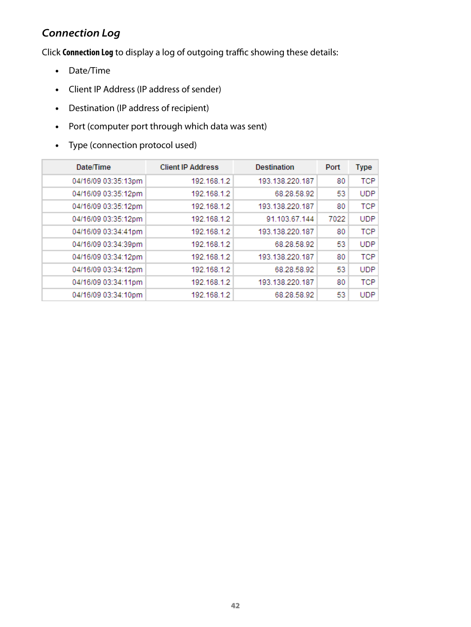 Connection log | Virgin Mobile MIFI 2200 User Manual | Page 43 / 78