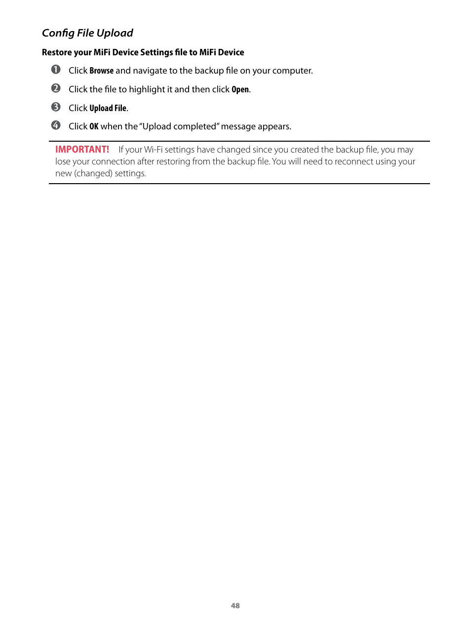 Config file upload | Virgin Mobile MIFI 2200 User Manual | Page 49 / 78