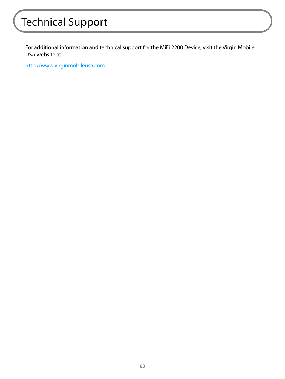 Technical support | Virgin Mobile MIFI 2200 User Manual | Page 64 / 78