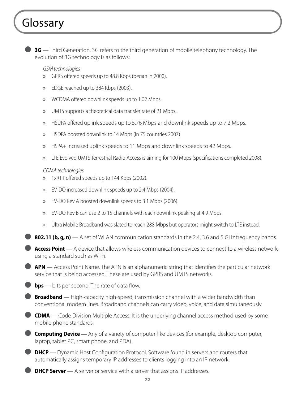 Glossary | Virgin Mobile MIFI 2200 User Manual | Page 73 / 78