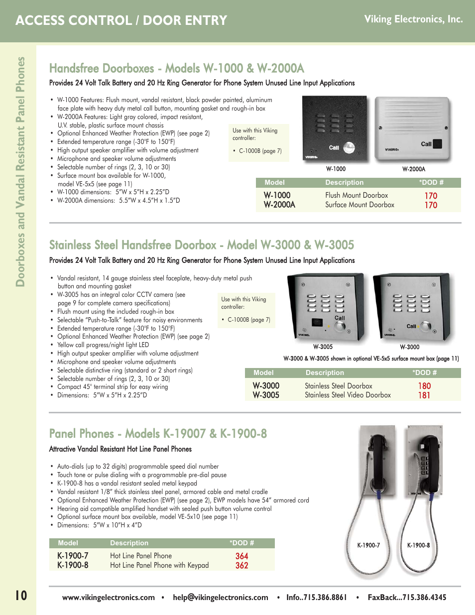 Access control / door entry, Doorboxes and vandal resistant panel phones, Viking electronics, inc | Viking Alarm Dialers User Manual | Page 10 / 12