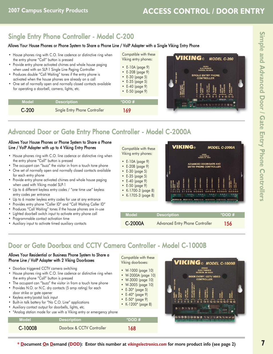 Access control / door entry, 2007 campus security products | Viking Alarm Dialers User Manual | Page 7 / 12