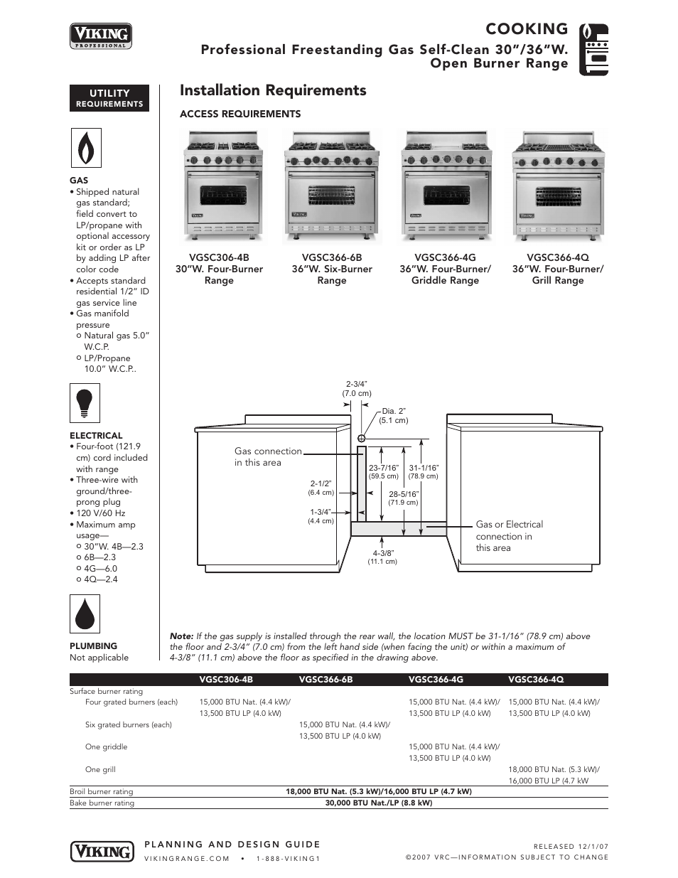 Cooking, Installation requirements | Viking VGSC388-4G User Manual | Page 4 / 6