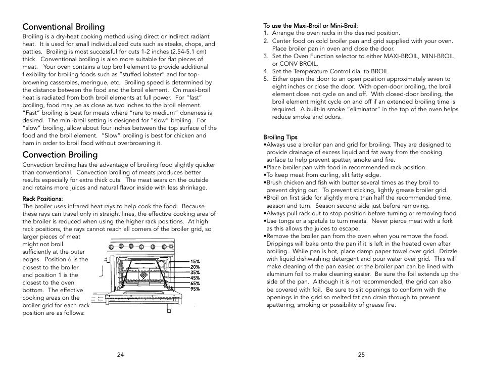 Conventional broiling, Convection broiling | Viking F1484D User Manual | Page 13 / 18