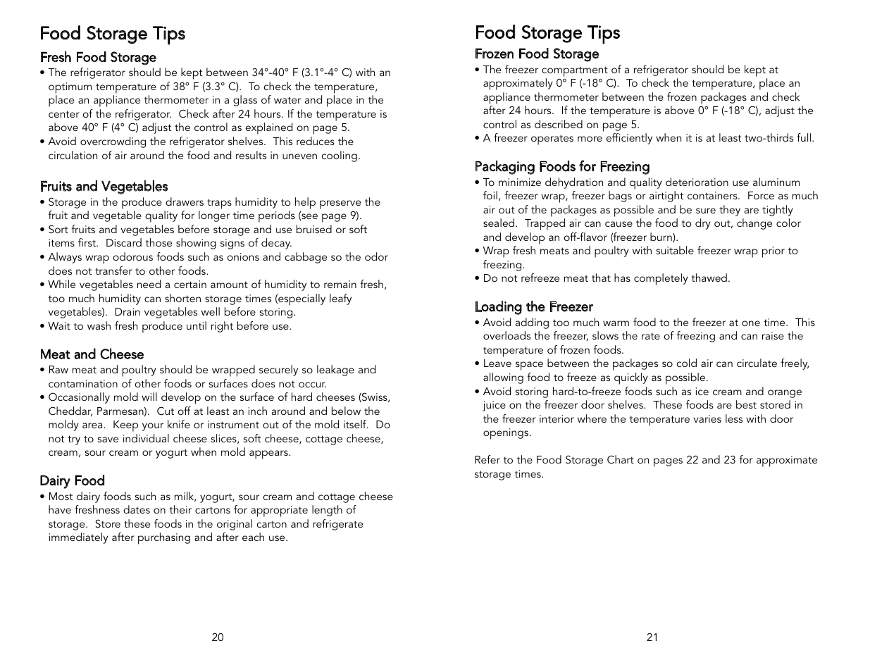 Food storage tips | Viking F20394 User Manual | Page 11 / 18