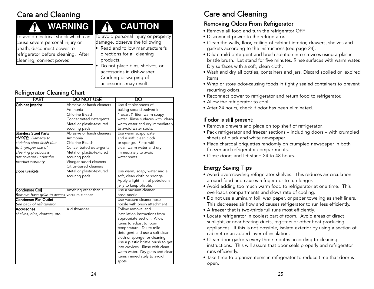 Warning, Caution, Care and cleaning | Viking F20394 User Manual | Page 13 / 18