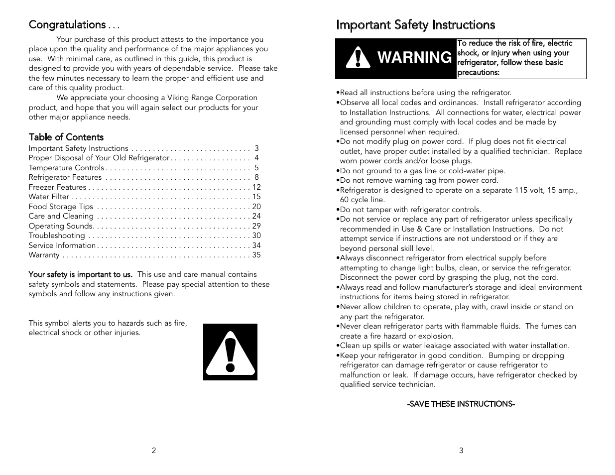 Warning, Important safety instructions | Viking F20394 User Manual | Page 2 / 18