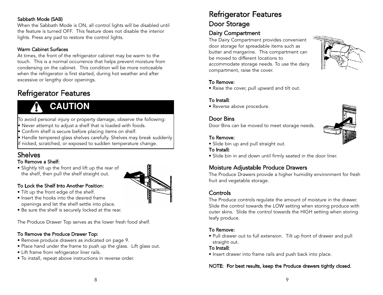 Caution, Refrigerator features | Viking F20394 User Manual | Page 5 / 18