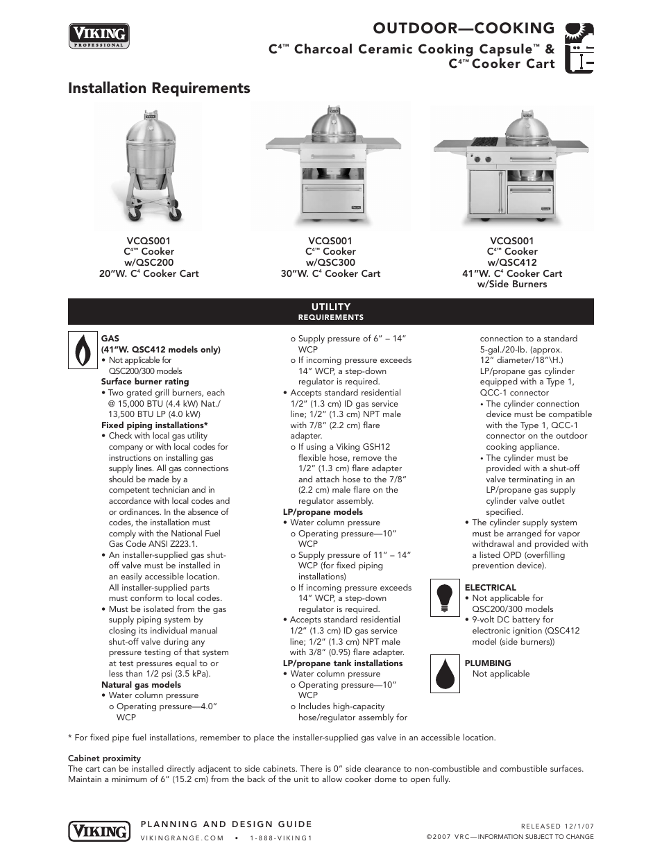 Outdoor—cooking, Installation requirements, Charcoal ceramic cooking capsule | Cooker cart | Viking OUTDOOR-COOKING VGBQ3002T1NSS User Manual | Page 40 / 125